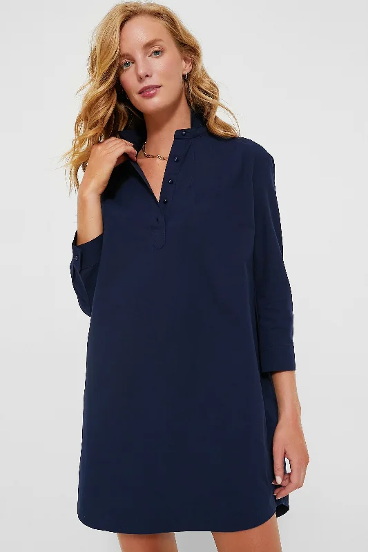 Midi dresses with puff sleeves for a vintage - inspired look French Navy Polly Dress