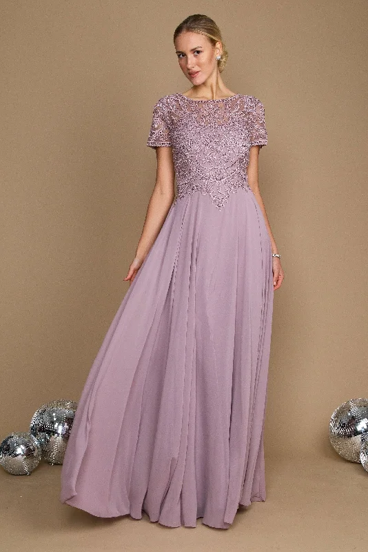 Off - the - shoulder wedding dresses with ruffled sleeves​ Strapless wedding guest dresses with rhinestone - studded bodices Short Sleeve Formal Mother of the Bride Dress