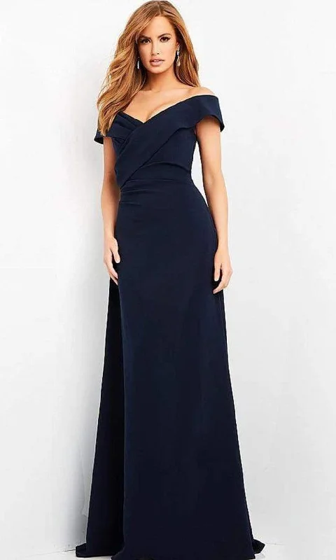 Backless wedding dresses with lace - up details​ Wedding guest dresses with tiered skirts for a feminine look Jovani - 06746 Off-Shoulder A-line Mother of the Groom Gown