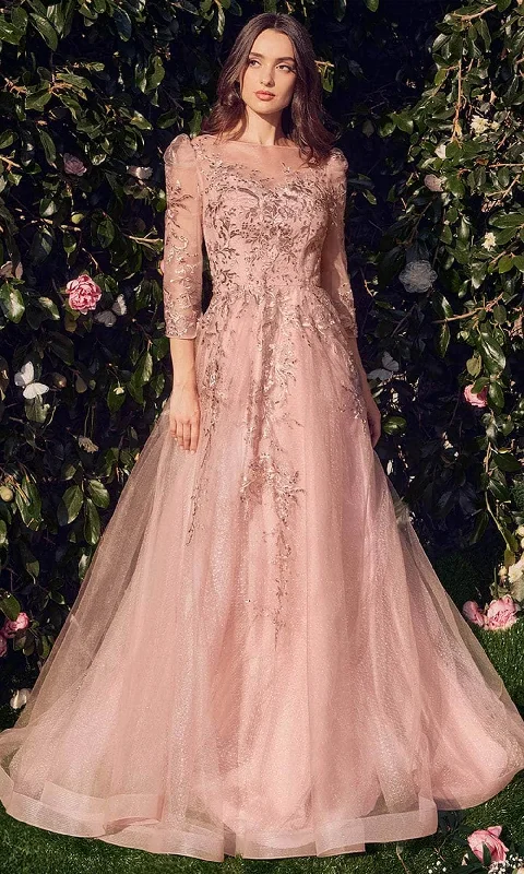 Wedding dresses with a belt made of crystals​ Sleeveless wedding guest dresses with pleated bodices Andrea and Leo A1352 - Quarter Sleeve Tulle Long Gown
