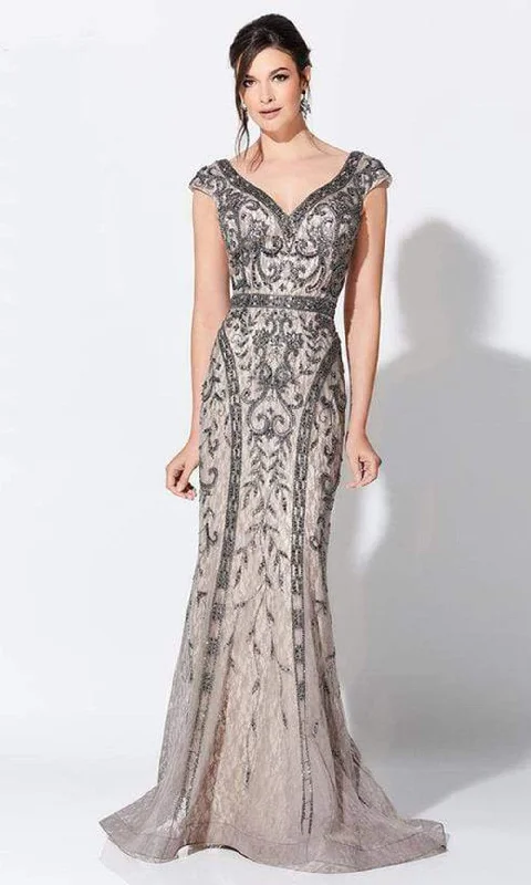 Plus - size wedding dresses with a flattering fit​ Wedding guest dresses with keyhole backs and flowing fabrics Ivonne D for Mon Cheri - 119D42 Bead Embellished V-Neck Mother of the Groom Gown