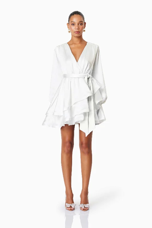 Floral print mini dresses for summer parties Clementine Long Sleeve Mini Dress In White