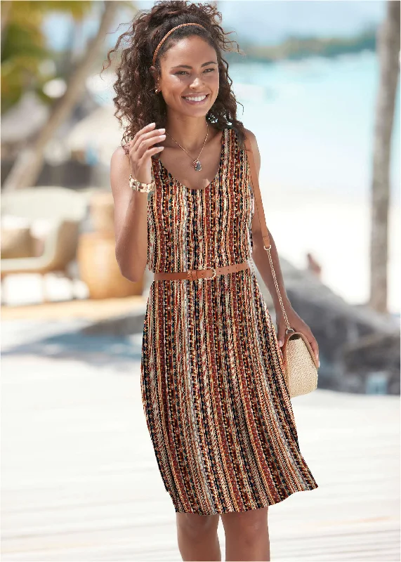 Cotton mini dresses for a comfortable everyday option Sleeveless Striped Mini - Brown Multi