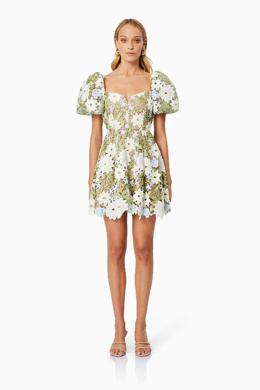Mini dresses with off - the - shoulder styles Flora Lace Mini Dress in Green
