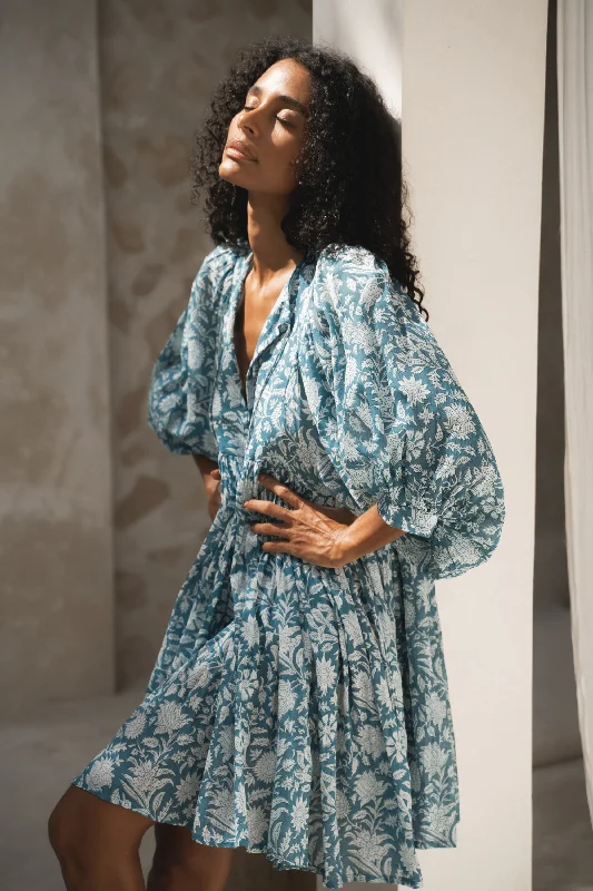 Mini dresses with pom - pom trims for a playful feel Kyra Mini Dress ~ Ocean Blue