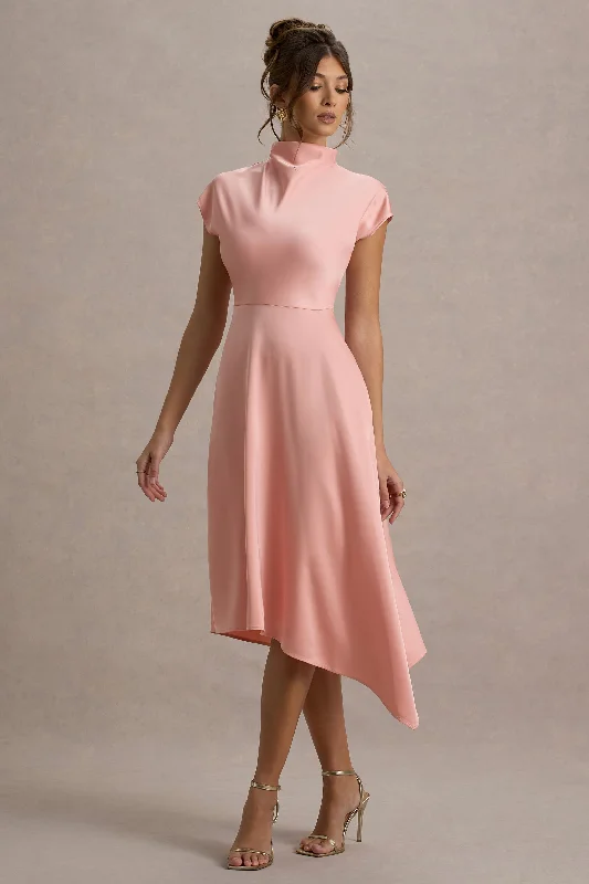 Beach - friendly wedding dresses made of lightweight fabric Embroidered wedding guest dresses in earthy tones for a rustic wedding Velma | Light Pink Satin Midi Dress With Draped Hem Beach - friendly wedding dresses made of lightweight fabric Embroidered wedding guest dresses in earthy tones for a rustic wedding Velma | Light Pink Satin Midi Dress With Draped Hem