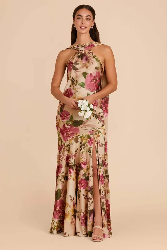 Maternity dress for a baby's dedication Eileen Matte Satin Dress - Hazelnut Moody Blooms