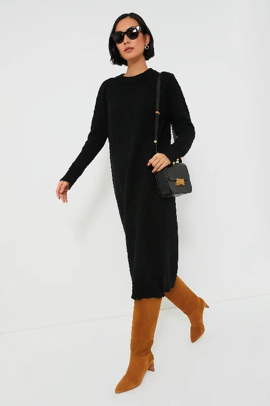 Midi dresses with gathered skirts for a full and flowing silhouette Black Boucle Knit Nelle Dress