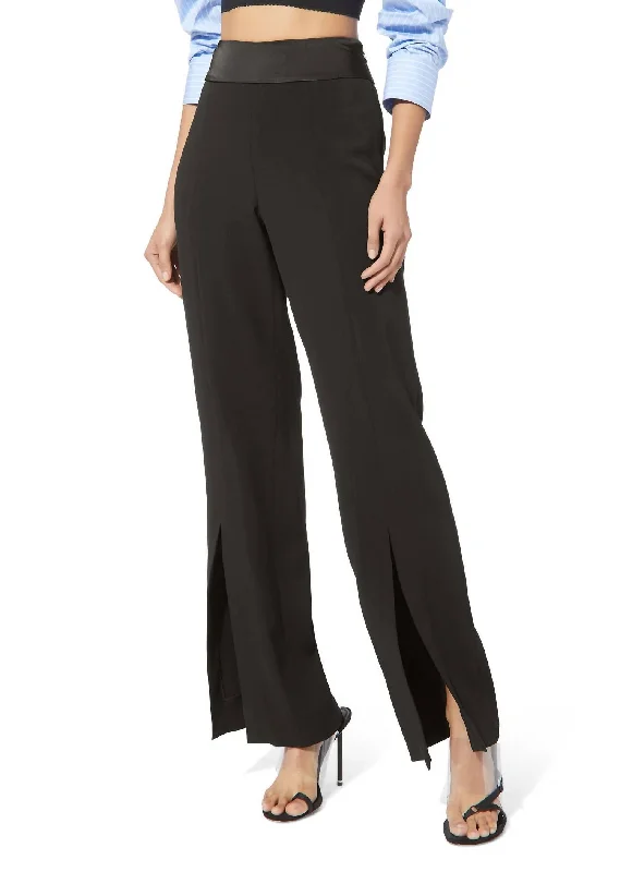 Plus Size Women's Stretch Cotton Tight Trousers in Navy for Comfortable Everyday WearAriah Crepe Satin Combo Front Slit Pant In Black