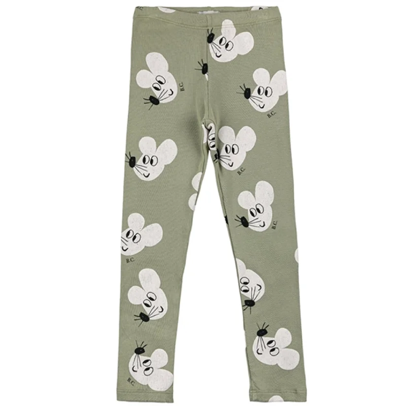 Women's Tight Trousers with Rhinestone Embellishments in Silver for a Sparkly LookBobo Choses Light Green Mouse Leggings AOP