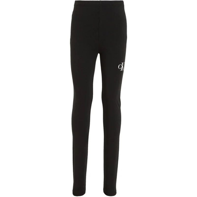 Women's Tight Trousers with Drawstring Waist in Khaki for a Relaxed and Adjustable FitCalvin Klein Ck Logo Legging Ck Black
