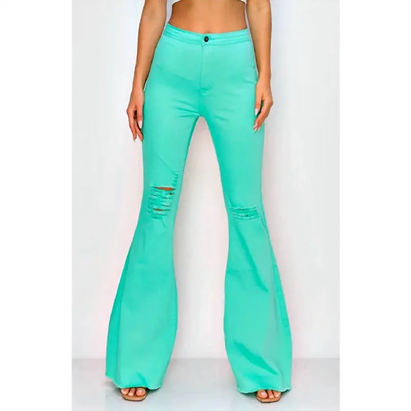 Distressed High Waist Bell Pants In Mint