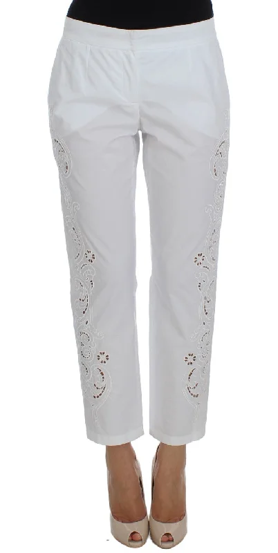 Plus Size Women's Embroidered Tight Trousers in White for a Feminine and Elegant StyleDolce & Gabbana Elegant  Floral Cutout Dress Women's Pants