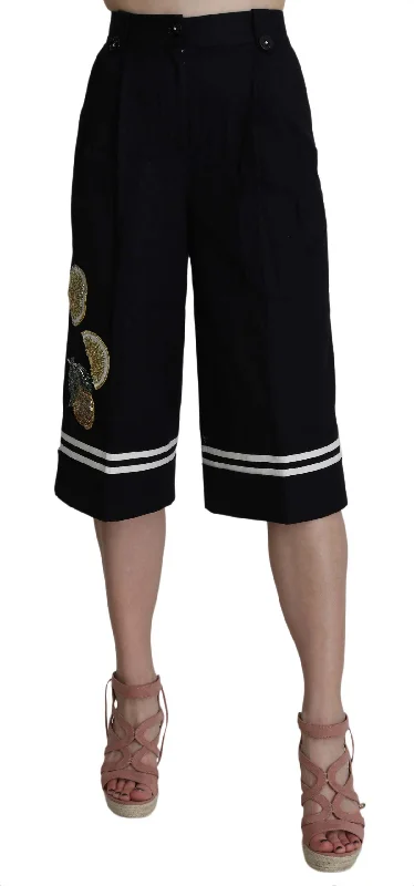 Women's Tight Trousers with Mesh Panels in Black for a Sexy and Modern AppearanceDolce & Gabbana Elegant High Waist  Cotton Women's Pants