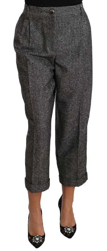 Plus Size Women's Stretch Cotton Tight Trousers in Navy for Comfortable Everyday WearDolce & Gabbana Elegant  Wool-Blend Women's Trousers