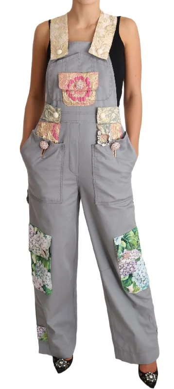 Women's Tight Trousers with Mesh Panels in Black for a Sexy and Modern AppearanceDolce & Gabbana Exquisite Floral Embellished blue Women's Overalls