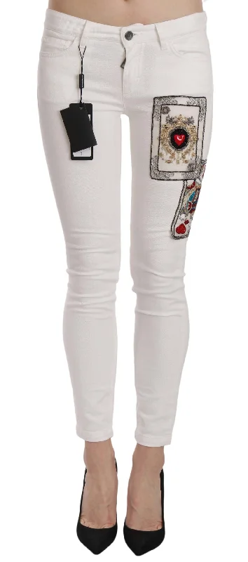 Plus Size Women's Stretch Cotton Tight Trousers in Navy for Comfortable Everyday WearDolce & Gabbana Queen Of Hearts Embellished Skinny Women's Pants