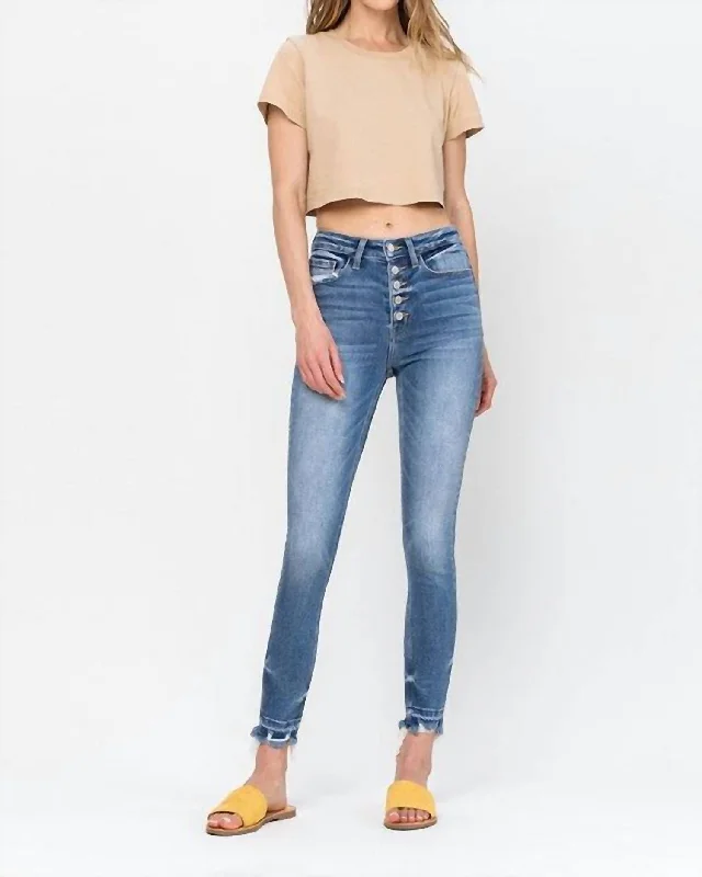 High Rise Hem Crop Skinny Jean In Medium Wash