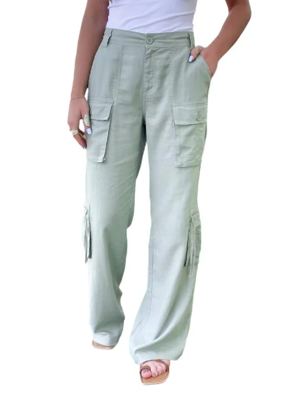 High - Waisted Women's Leather Tight Trousers in Black for a Rock - Chic LookHigh Rise Straight Cargo Pants In Sage