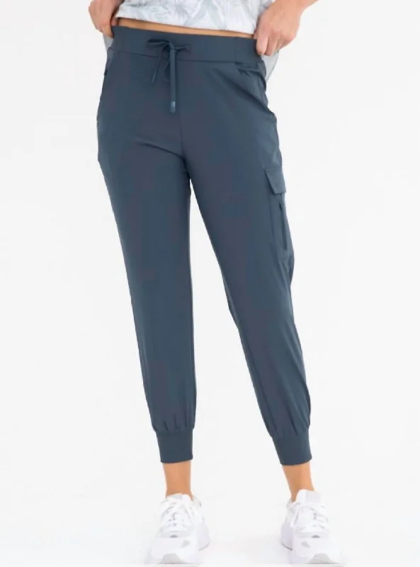 High Waisted Capri Joggers In Slate Blue