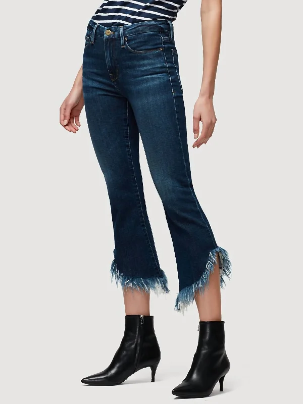 Le Crop Mini Boot Shredded Raw Jean In Bayberry