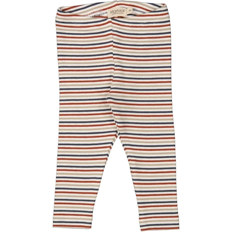 Women's High - Waisted Tight Trousers with Side Slits in Beige for a Trendy LookMarMar Modal Rib Stripe Mix Leggings