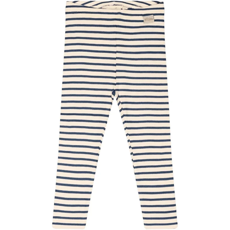 Women's High - Waisted Tight Trousers with Side Slits in Beige for a Trendy LookPetit Piao® Denim Blue/Off White Leggings Modal Striped