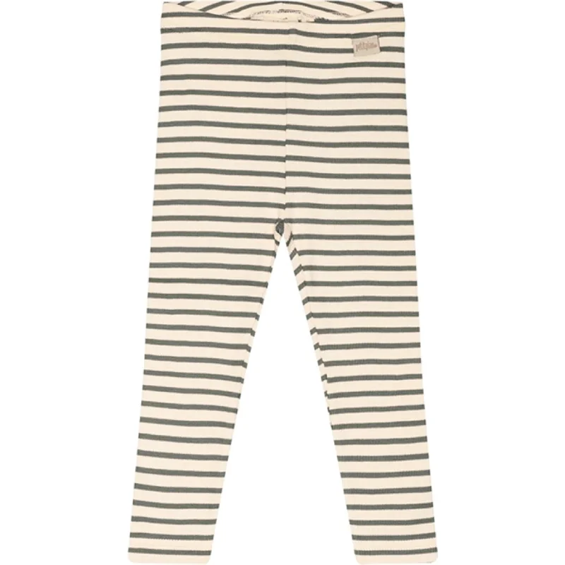 Women's Tight Trousers with Drawstring Waist in Khaki for a Relaxed and Adjustable FitPetit Piao® Balsam Green/Off White Leggings Modal Striped