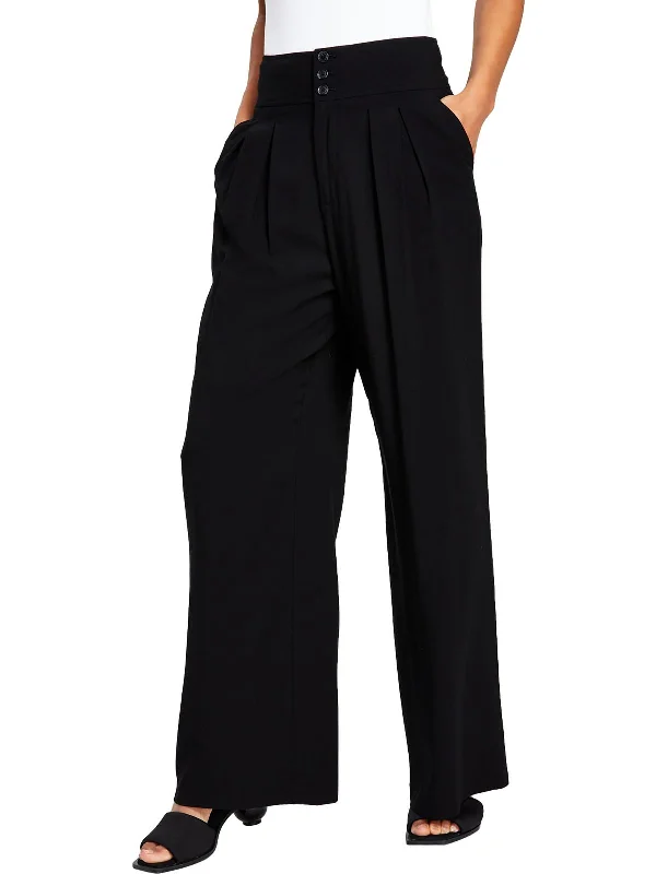 Petites Womens Pleated Rayon Wide Leg Pants