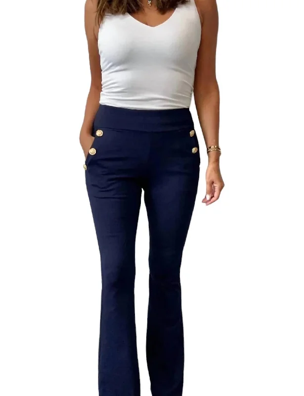 Women's Velvet Tight Trousers in Burgundy for a Luxurious and Elegant AppearancePonte Pants With Gold Buttons In Navy