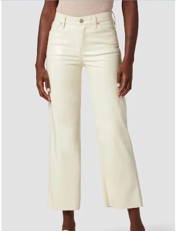 High - Waisted Women's Leather Tight Trousers in Black for a Rock - Chic LookRosie High Rise Wide Leg Crop Jean In Patent Egret
