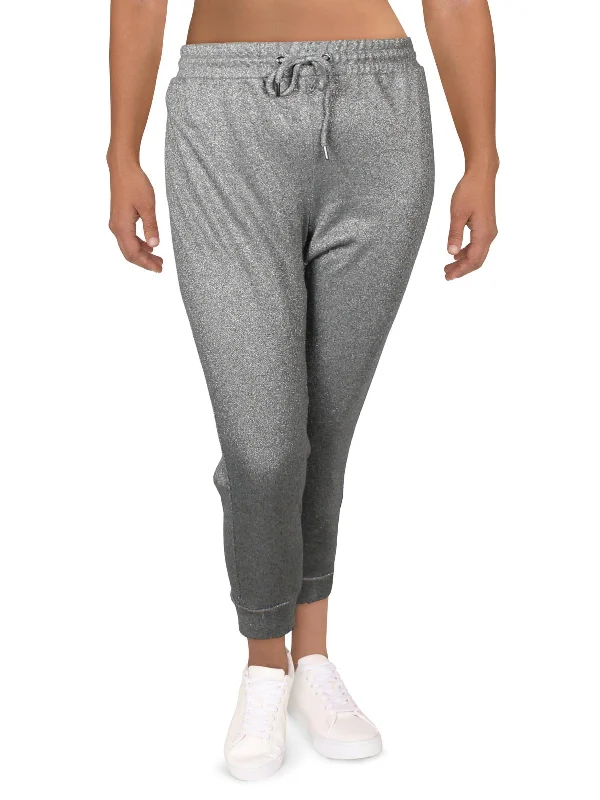 Women's Fleece - Lined Tight Trousers in Dark Blue for Warmth in Cold WeatherWomens Threaded Metallic Jogger Pants