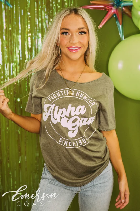 Crop Top Women T Shirt to Pair with High - Waisted BottomsCrop Top Women T Shirt to Pair with High - Waisted BottomsAlpha Gamma Philanthropy Fighting Hunger Raw Neck Tee