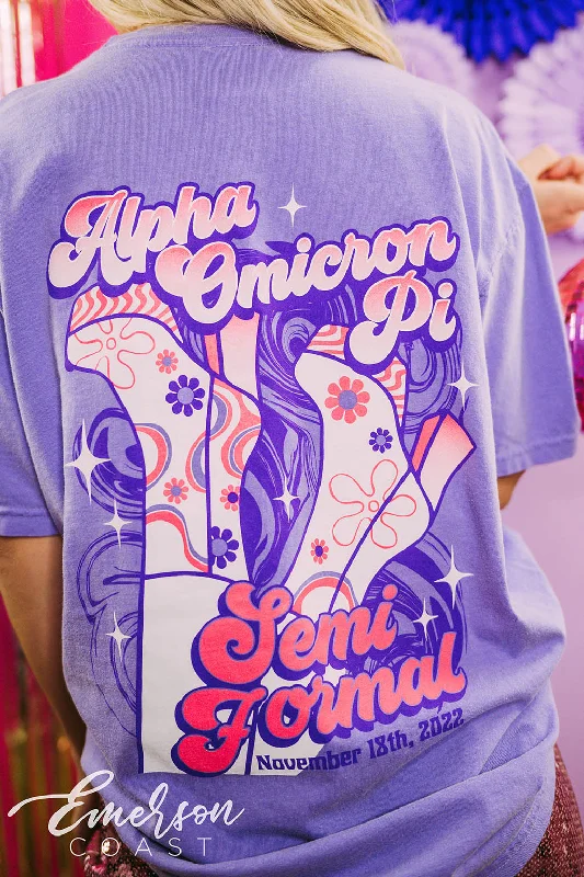 Crew Neck Women T Shirt with a Timeless DesignCrew Neck Women T Shirt with a Timeless DesignAlpha Omicron Pi Semi Formal Go Go Boots Tee