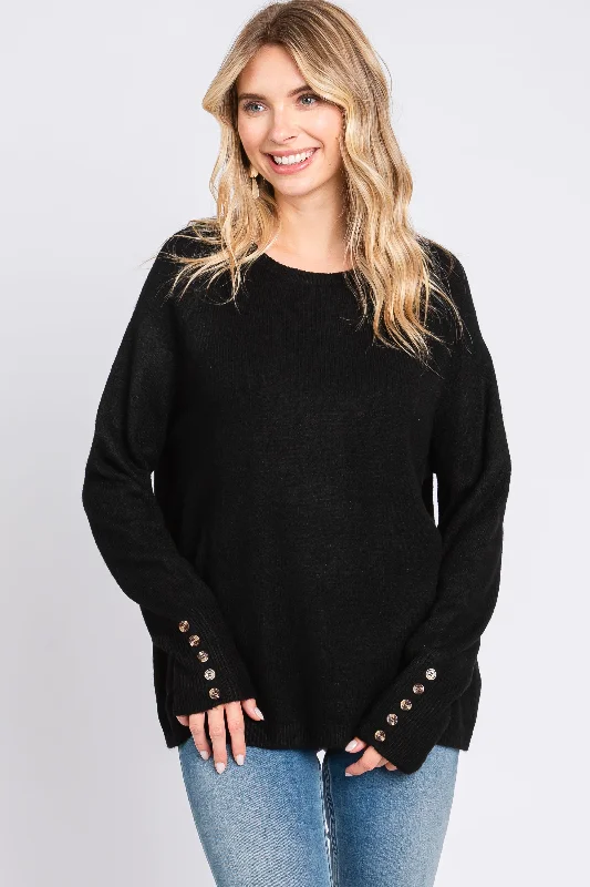 Striped Women Sweater with a Timeless PatternBlack Button Accent Solid Sweater