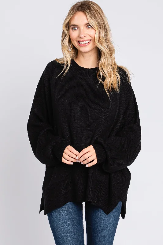 Open - Front Women Sweater for Easy LayeringBlack Long Sleeve Sweater