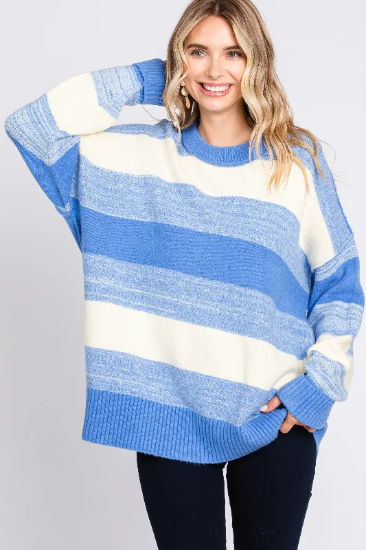 Sequin - Embellished Women Sweater for Special OccasionsBlue Brushed Striped Sweater