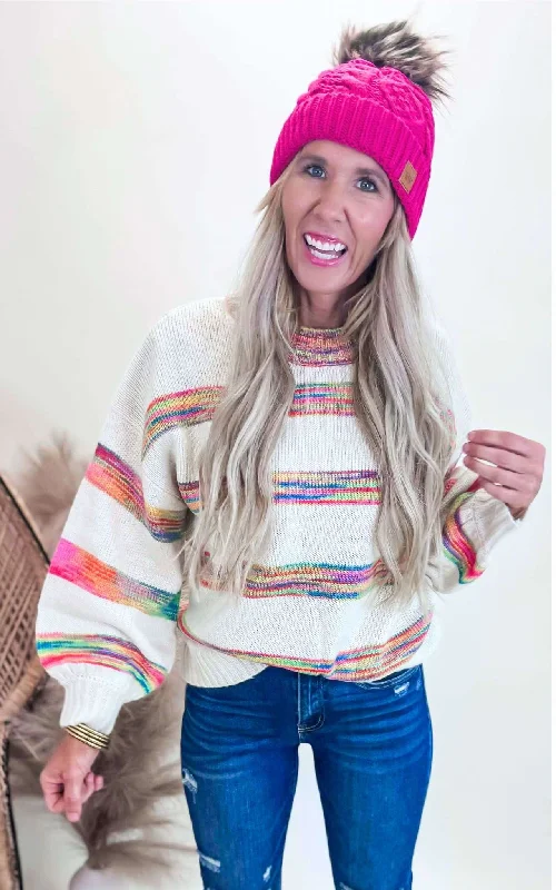 Hand - Knitted Women Sweater with Artisanal CharmChasing Rainbows Oversized Sweater