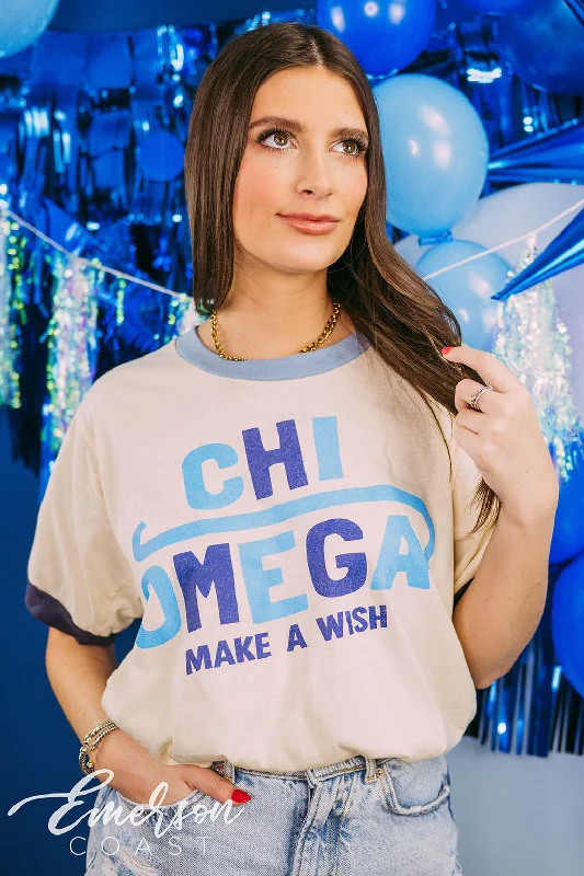 Sequined Women T Shirt for a Sparkly Night OutSequined Women T Shirt for a Sparkly Night OutChi Omega Philanthropy Make A Wish Colorblock Ringer Tee