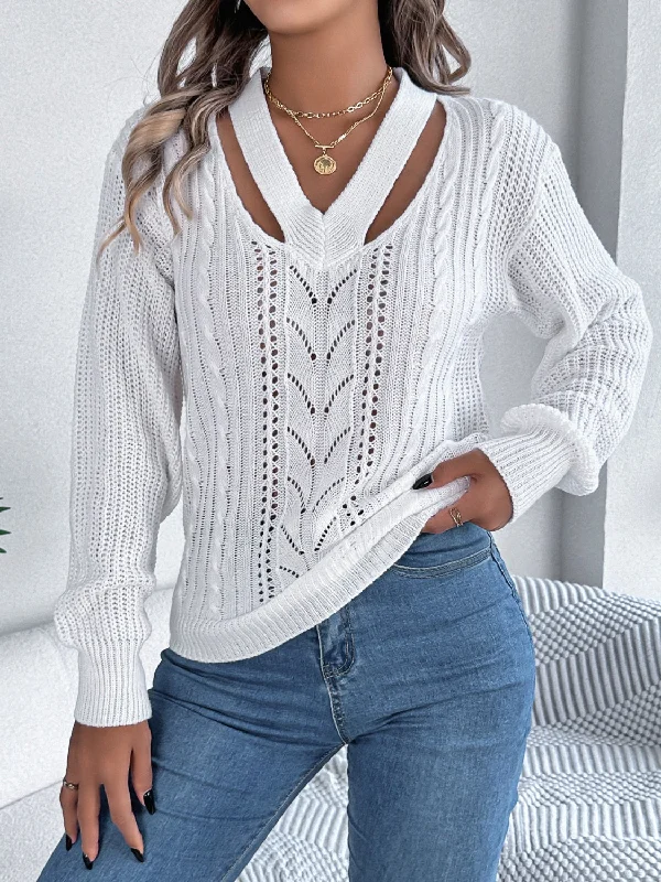 Floral Print Women Sweater for a Feminine AppealCutout V-Neck Long Sleeve Sweater