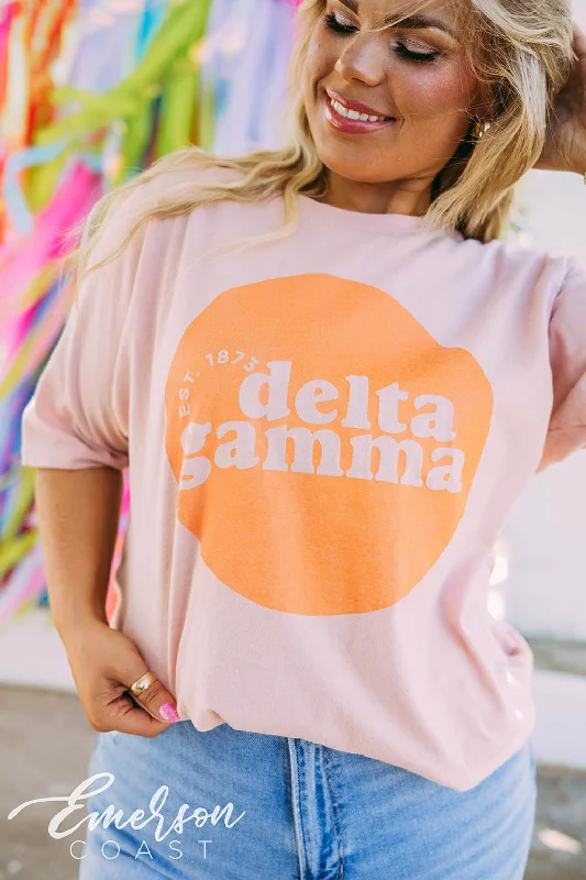 Pocketed Women T Shirt for Added FunctionalityDelta Gamma Peach Tee