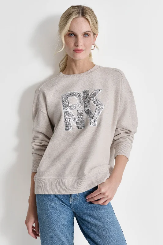 V - Neck Women Sweater to Elongate the NecklineSEQUINS LOGO SWEATSHIRT