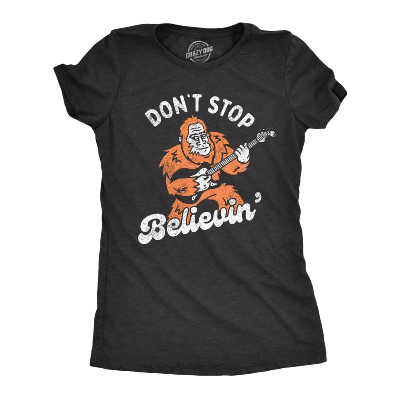 Ringer T Shirt Women with Retro - Inspired StripesRinger T Shirt Women with Retro - Inspired StripesDont Stop Believin Bigfoot Women's T Shirt