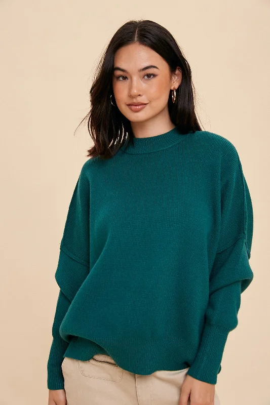 Lightweight Women Sweater for Spring and FallEmerald Knit Mock Neck Sweater