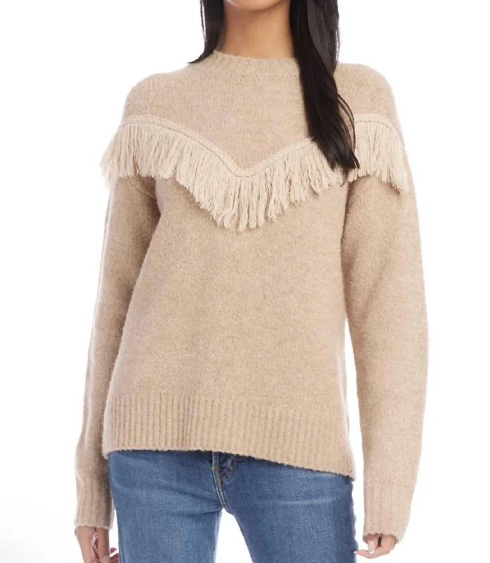 Hooded Women Sweater for Added Comfort and StyleFringe Sweater In Camel