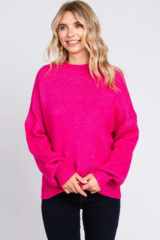 Floral Print Women Sweater for a Feminine AppealFuchsia Bubble Sleeve Sweater