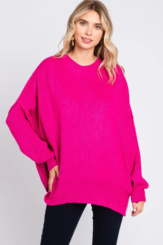 Open - Front Women Sweater for Easy LayeringFuchsia Long Sleeve Sweater