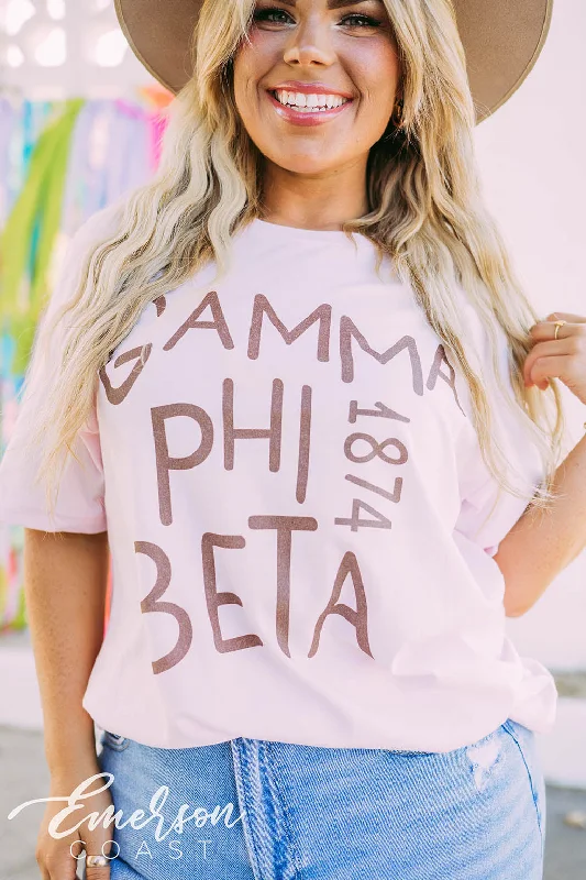 Distressed Women T Shirt with a Laid - Back AestheticGamma Phi Beta 1874 Tshirt