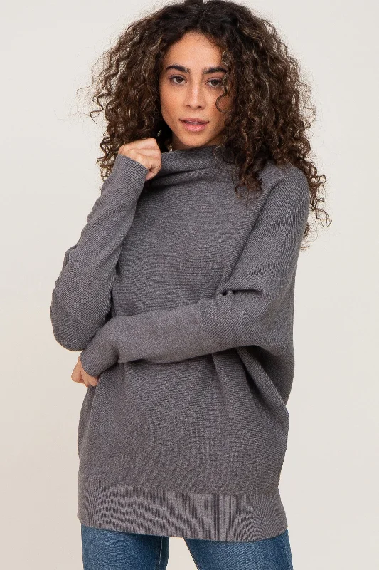 Sequin - Embellished Women Sweater for Special OccasionsGrey Funnel Neck Dolman Sleeve Sweater