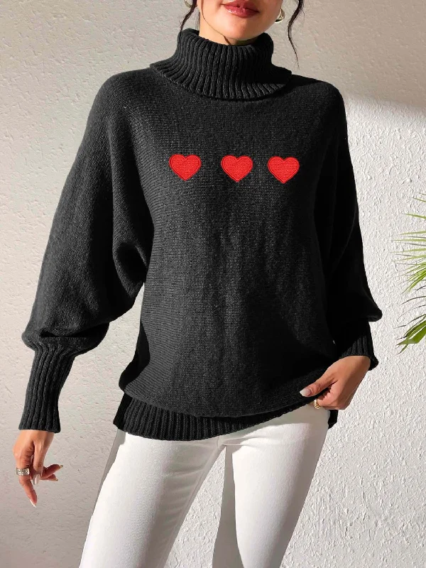 Lightweight Women Sweater for Spring and FallHeart Turtleneck Long Sleeve Sweater